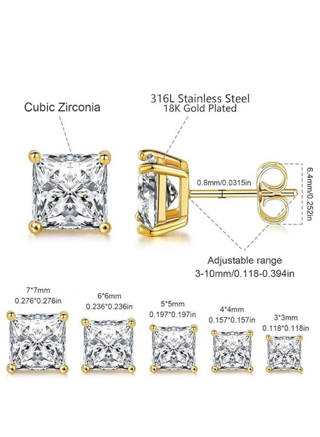 Ucanbe 5 Sizes Square CZ Stud Earrings – 316 Stainless Steel Single Stone Classic Minimalist Earrings - Image 2